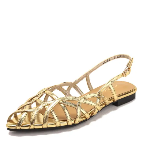 Women's Roman Weaving Sandals Summer Flat Fashion Hollow Out Fish Mouth Slingback Sandals Comfortable PU Leather Beach Shoes