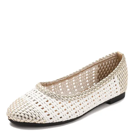 Zapatos Planos Calados Tejidos Retro para Mujer Transpirables de Corte Bajo Mocasines Casuales Zapatos Suaves para Caminar