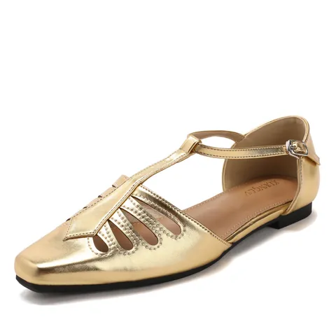 Women's Vintage T-Strap Hollow Out Sandals Square Toe Buckle Flat Shoes PU Leather Breathable Summer Casual Dress Sandals