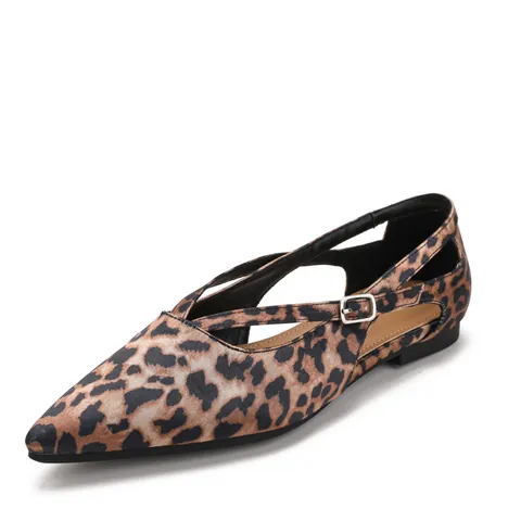 Retro Spitze Ohr Flache Ballettschuhe Für Damen Kreuzbänder Knöchel Schnalle Ausschnitt Flats Leopardenmuster Metallisch PU Schuhe Komfort Pendler Slipper
