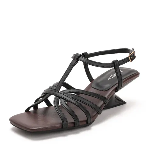 Retro Square Toe Architectural Heel Sandals Women Cross Thin Strap Roman Style Fashion Party Dress Shoes Gold Silver Black