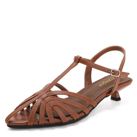 Women's Pointed Toe Kitten Heel Sandals Fashion Woven Hollow Ankle Strap Slingback Office Summer Dress Shoes
