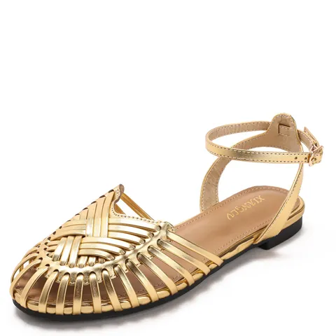 Vintage Roman Style Hand Woven Closed Toe Sandals For Women Flat Casual Fisherman Shoes With Ankle Buckle Strap Summer Footwear