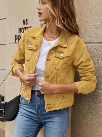 Giacca di Jeans Retro da Donna Corta Crop Giacca Moda Revers Bottoni Capispalla Con Tasche Casual Streetwear Giacca