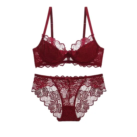 Women Sexy Lace Lingerie Set Transparent Sheer Minimizer Bra Top And Bottom With Bow Flower Embroidery For Everyday Dating