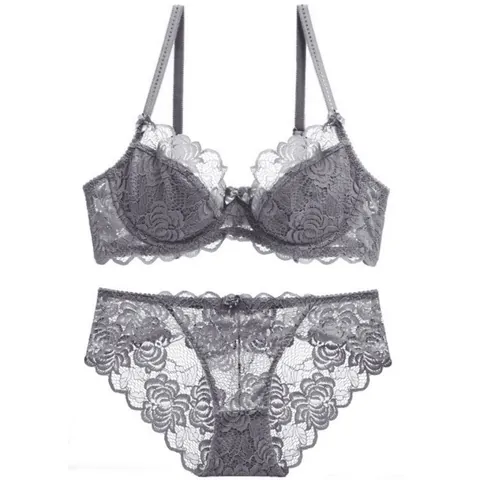 Ensemble Lingerie Femme Sexy en Dentelle Transparent Minimizer Soutien-gorge Top And Bottom Avec Nœud Broderie Florale pour Quotidien Rencontres