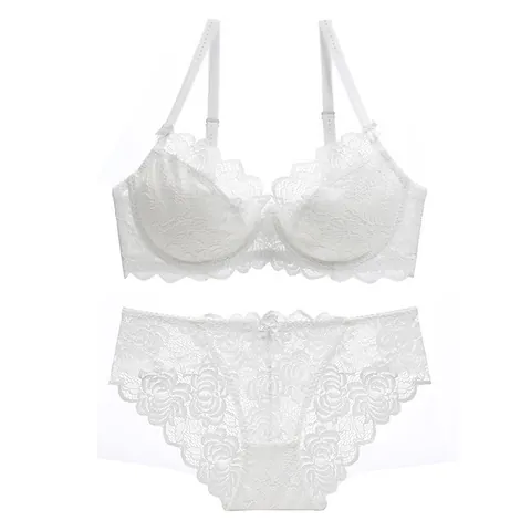 Ensemble Lingerie Femme Sexy en Dentelle Transparent Minimizer Soutien-gorge Top And Bottom Avec Nœud Broderie Florale pour Quotidien Rencontres