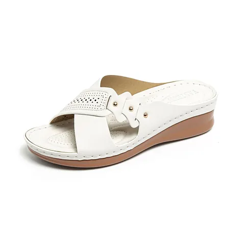 Sandales Compensées pour Femmes Brides Croisées Découpé au Laser Cuir PU Rivets Pantoufles à Plateforme pour Été Décontracté Quotidien Sandales d'Extérieur