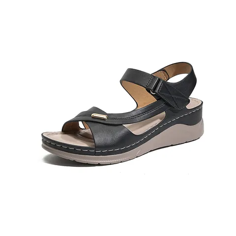 Sandales Compensées Mode pour Femmes en Cuir PU Décontractées Confortables Sandales à Plateforme Avec Boucle en Métal Velcro Chaussures de Plage Été