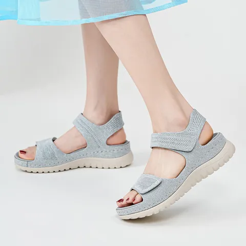 Women Sporty Casual Platform Sandals Knitted Mesh Breathable Beach Shoes With Adjustable Hook And Loop Straps Comfortable Wedge Sandals