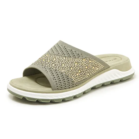 Women's Fly-knit Rhinestone Slides Breathable Flat Sandals Lightweight Slip-on Summer Shoes For Casual Walking Beach Outdoor