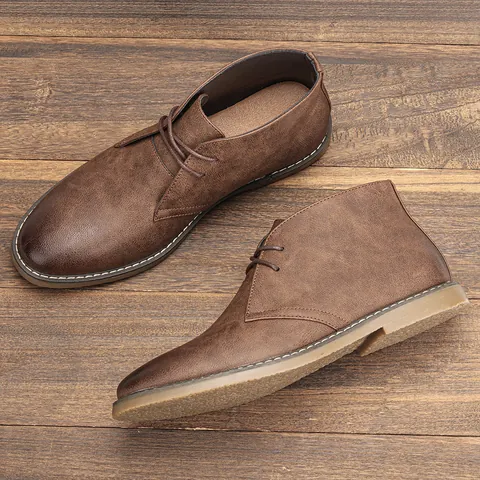 Scarponcini Desert Retrò da Uomo in Pelle PU Brunita Stile Vintage Suola in Gomma Antiscivolo Stivaletti Casual da Uomo