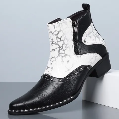 Botas Chelsea de Estilo Británico para Hombre Punta Afilada Remaches Rock Punk Botas Martin Cuero Grietas Microfibra Cremallera