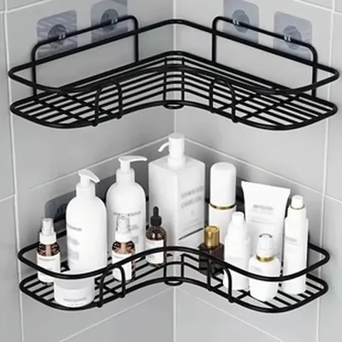 Punch-free Bathroom Storage Shelf Wall-mounted Iron Mesh Organizer Rack for Toilet Kitchen Black White Storage Holder