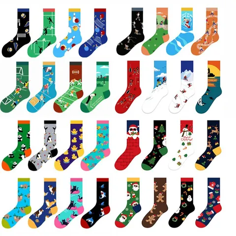 Unisex Christmas Crew Socks Animal Cartoon Jacquard Cotton Blend Socks Trendy Funny Festival Socks For Men Women
