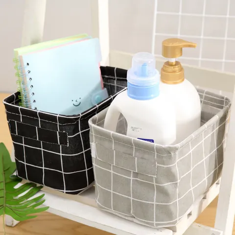 Printed Cotton Linen Storage Basket With Handles Foldable Desk Organizer Cloth Bin For Closet Small Items Clothes Home Storage
