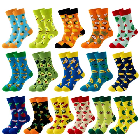 Women Fashion Crew Socks Cute Fruit Print Cotton Blend Casual Breathable Daily Soft Long Hosiery Gift