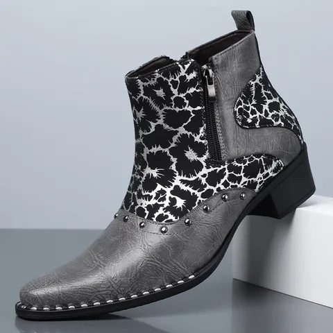 Botas Chelsea de Negocios para Hombre Punta Estrecha Cremallera Lateral Remache Patchwork Moda Botas Martin Zapatos de Vestir Cuero Microfibra Talla Grande