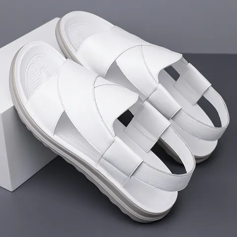 Men's Crocodile Pattern Summer Sandals Large Size Breathable Beach Shoes Non-slip Thick Sole Cross Strap Casual Outdoor Shoes