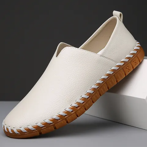 Men's First Layer Cowhide Loafers Genuine Leather Slip-on Driving Shoes Non-slip Soft Sole Casual Flats For Men Daily Travel
