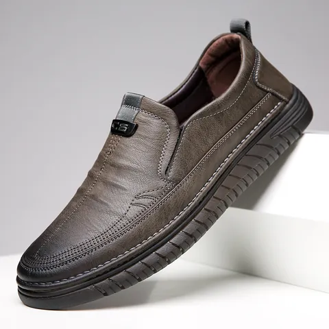 Zapatos de Cuero de Microfibra Casuales para Hombre Talla Grande Transpirables Mocasines Antideslizantes Zapatos de Moda para Hombre Caqui Negro