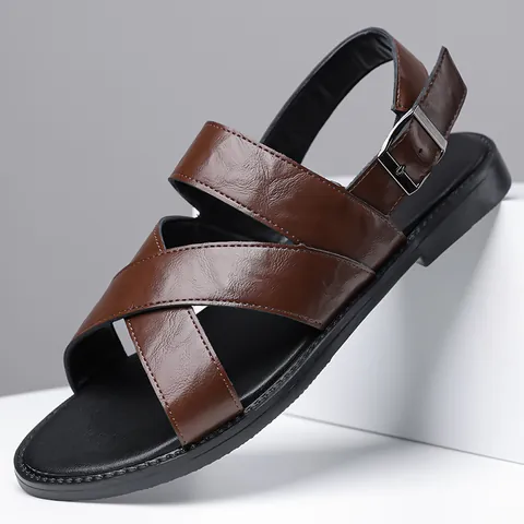 Sandalias Romanas para Hombre Zapatos de Playa Casuales de Microfibra Correa Cruzada Transpirables Calados Sandalias de Exterior Cierre de Hebilla Suela de Goma Antideslizante