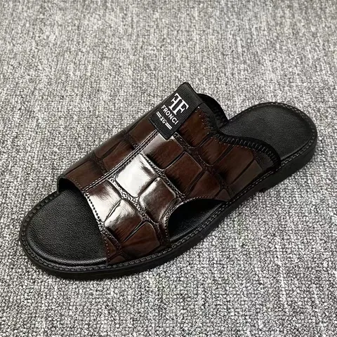 Men's Casual Crocodile Pattern Slides Non-Slip Microfiber Leather Summer Beach Sandals Large Size Slides Outdoor Sandals