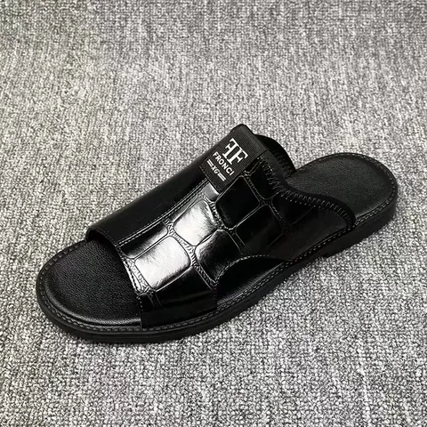 Men's Casual Crocodile Pattern Slides Non-Slip Microfiber Leather Summer Beach Sandals Large Size Slides Outdoor Sandals