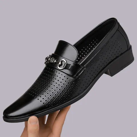 Zapatos de Cuero para Hombre Negocios Casual Huecos Microfibra Transpirable Mocasines con Hebilla de Metal Ligeros Verano