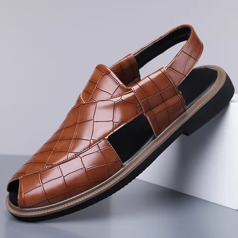 Men Casual Alligator Textured Roman Sandals Soft Sole Non-slip Outdoor Beach Shoes Summer Roman Fisherman Sandals Plus Size