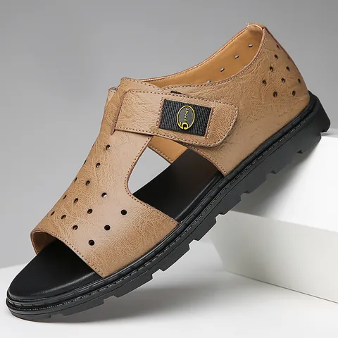 Summer New Men Microfiber Leather Roman Sandals Breathable Hollow Out Beach Shoes Casual Open Toe Outdoor Fashion Sandals