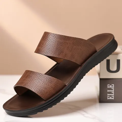 Men Casual Slide Sandals Summer Beach Slippers Waterproof Anti-slip Soft Sole Double Strap Microfiber Sandals