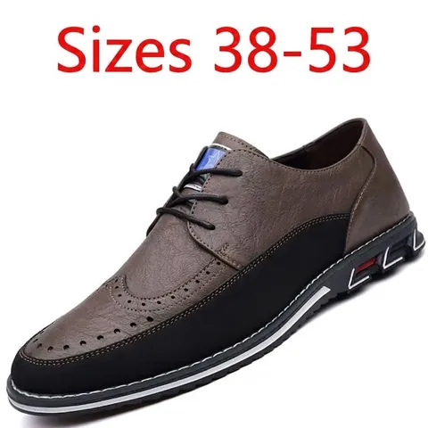 Large Size 38-53 Men's Business Casual Shoes Microfiber Leather Brogue Sneakers Non-slip Lightweight Slip-on Footwear For Men