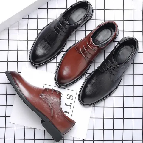 Men's Business Leather Shoes British Style Crocodile Pattern Embossed Formal Dress Shoes With Height Increase For Office