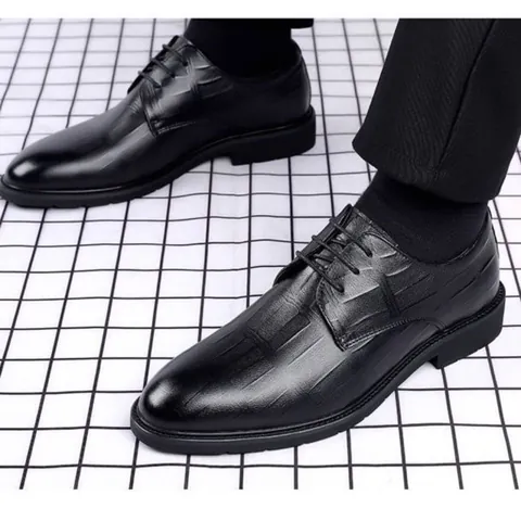 Men's Business Leather Shoes British Style Crocodile Pattern Embossed Formal Dress Shoes With Height Increase For Office