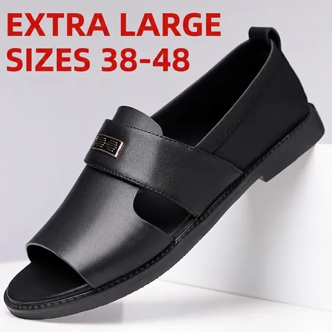 Men Summer Roman Sandals Plus Size Microfiber Leather Beach Shoes Non-slip Lightweight Outdoor Casual Trendy Hollow Out Sandals