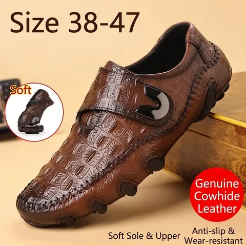 Men Crocodile Pattern Genuine Leather Shoes Top Layer Cowhide Casual Loafers Soft Sole Business Fashion Slip On Dress Shoes