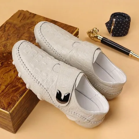 Men Crocodile Pattern Genuine Leather Shoes Top Layer Cowhide Casual Loafers Soft Sole Business Fashion Slip On Dress Shoes