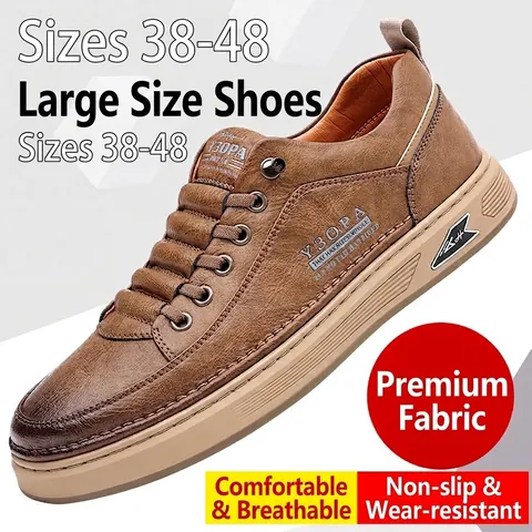 Men's Casual Leather Shoes Vintage Fashionable Breathable Board Sneakers Low Top Lace Up Flat Retro Shoes For Men