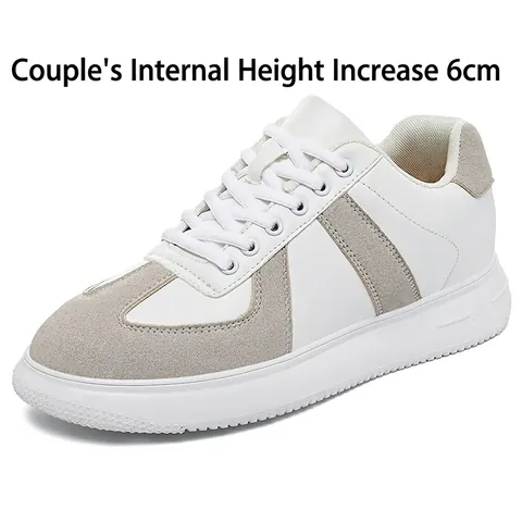 Men Women Hidden Heel 6cm GAT Plimsolls Retro Casual Synthetic Leather Patchwork Microfiber Height Increasing Skate Shoes