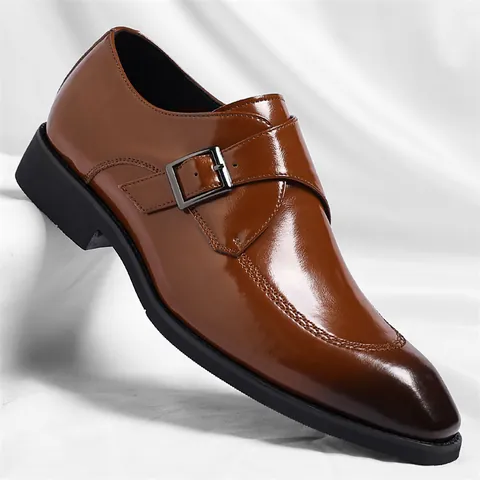 Men's Monk Strap Formal Shoes Synthetic Leather Business Dress Shoes Gradient Rubbed Pattern Anti-slip Rubber Sole British Style Footwear