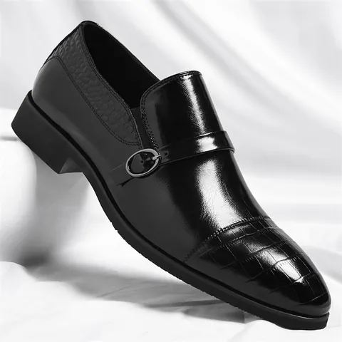 Men's British Style Business Oxford Shoes Croco Embossed Formal Leather Shoes Pointed Toe Monk Strap Dress Shoes For Office Banquet
