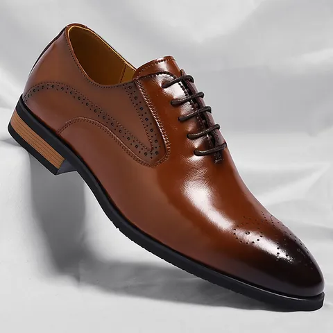 Herren Business Anzugschuhe Britischer Stil Regeneriertes Leder Brogue Oxford Schnürschuhe Hochzeitsschuhe Büro Arbeitsschuhe