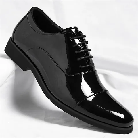 Classic Men Business Oxford Shoes British Style Formal Synthetic Leather Dress Shoes Patent Finish Lace-up Wedding Shoes For Men
