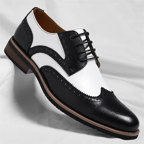 Herren Britischer Stil Brogue Lederschuhe Wingtip Geschnitzt Business Formell Schnürung Spectator Schuhe Atmungsaktiv