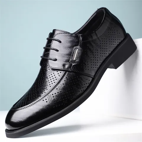 Herren Business Casual Hohl Geschnitten Halbschuhe Retro Handgegriffene Textur Regeneriertes Leder Oxford Schuhe Mit Gummisohle