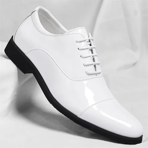 Classic Men Business Oxford Shoes British Style Formal Synthetic Leather Dress Shoes Patent Finish Lace-up Wedding Shoes For Men
