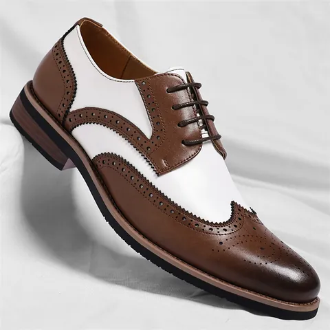 Herren Britischer Stil Brogue Lederschuhe Wingtip Geschnitzt Business Formell Schnürung Spectator Schuhe Atmungsaktiv