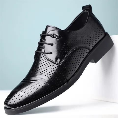 Herren Business Derby Schuhe Recyceltes Leder Atmungsaktives Aushöhlungsdesign Formelle Halbschuhe Schnürung Klassische Büro Schuhe