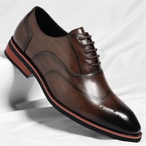 Herren Business Lederschuhe Recycling-Leder Oxford Britischer Stil Brogue-Schnitzerei Schnürung Formell Gentleman Hochzeitsschuhe Für Das Büro